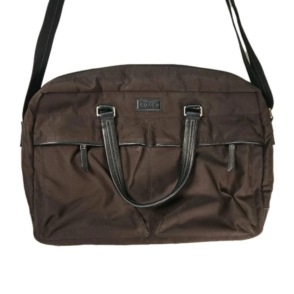 Coach 70681 Varick Nylon Messenger Bag Laptop Brown Briefcase Unisex 16x11x4.5